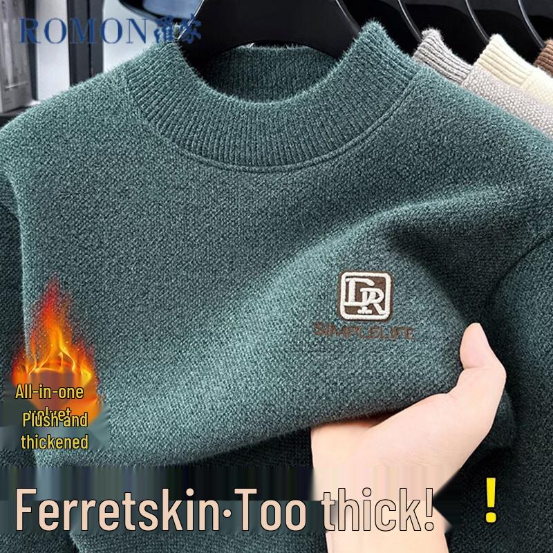 ROMON Men's Fleece-Lined Mock Neck Oversized Sweater