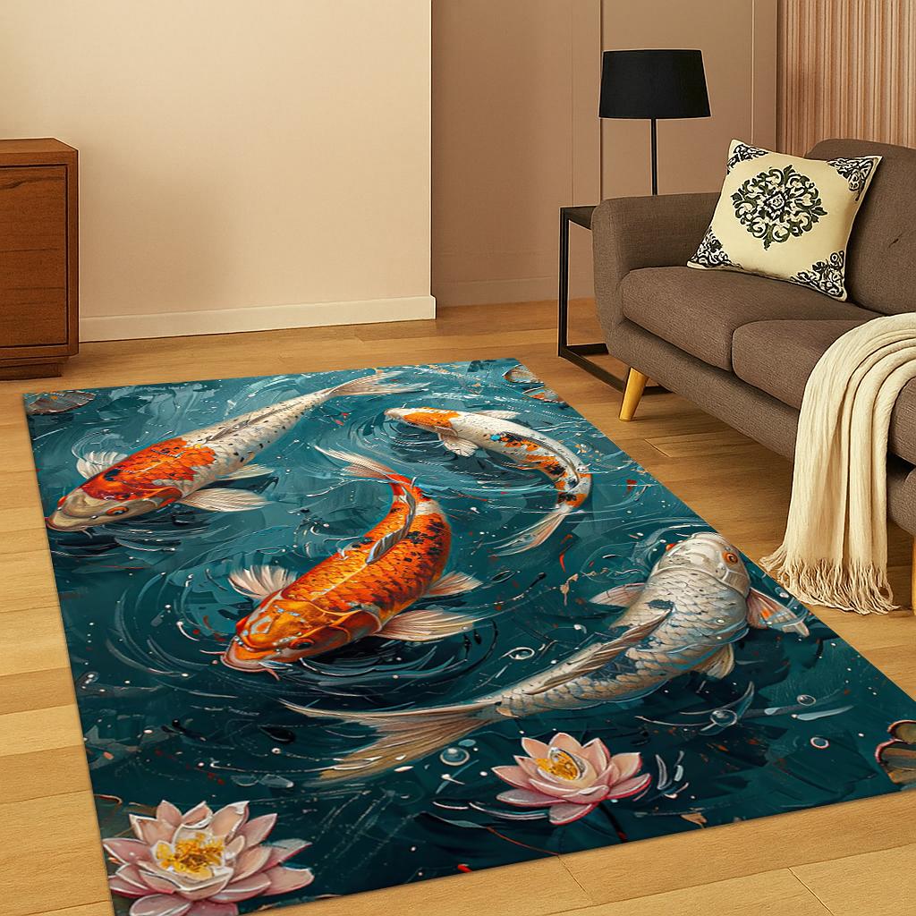 3D Tai Chi Fish Carp Nature Carpet Carpet Rug for Sofa Bedroom Living Room Doormat Home Decor,Kid Game Area Rug Non-slip Mat
