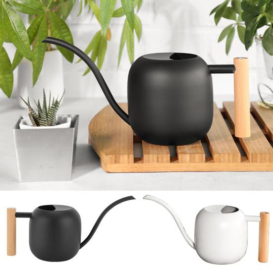 1200ML Watering Can Stainless Steel Long Spout Large Capacity Wooden Handle Modern Indoor Outdoor Plants Flowers Watering Pot Gardening Supplies