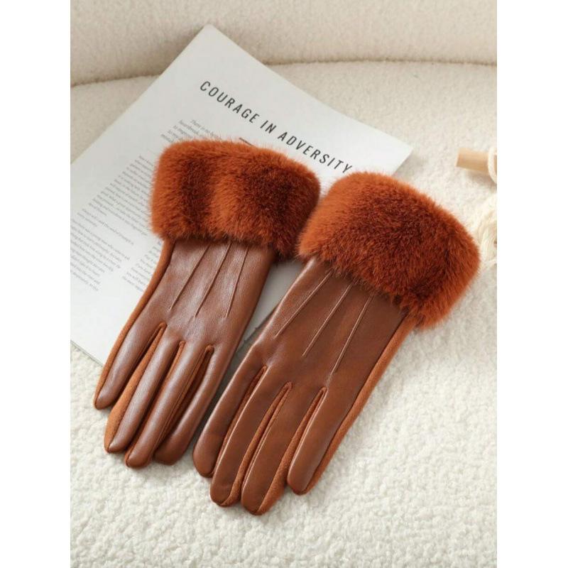 C 79819 Mink Leather Gloves Imitation Mink Hair Mouth Leather Gloves Yama