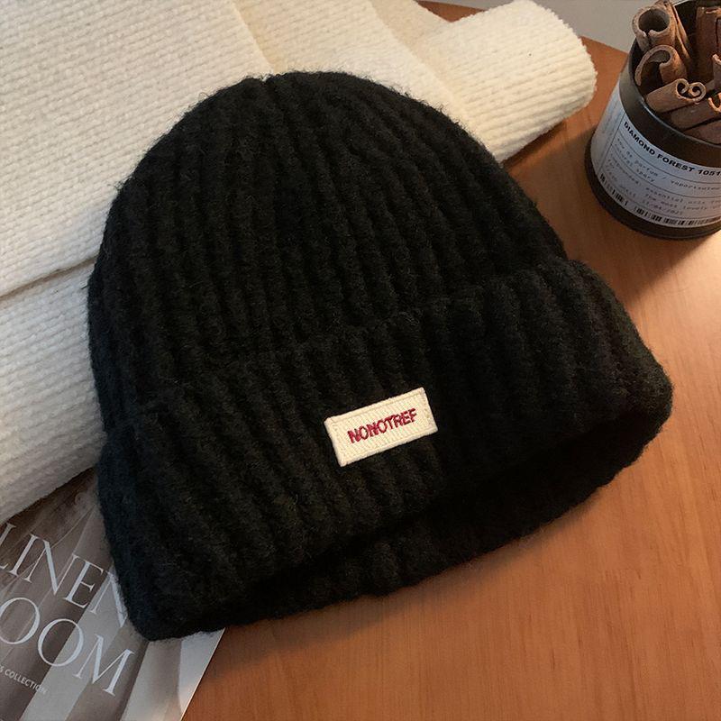 Blue Knitted Wool Hat for Women In Autumn and Winter Big Head Versatile Hat Showing Face Small Warm Ear Protection Head Hat