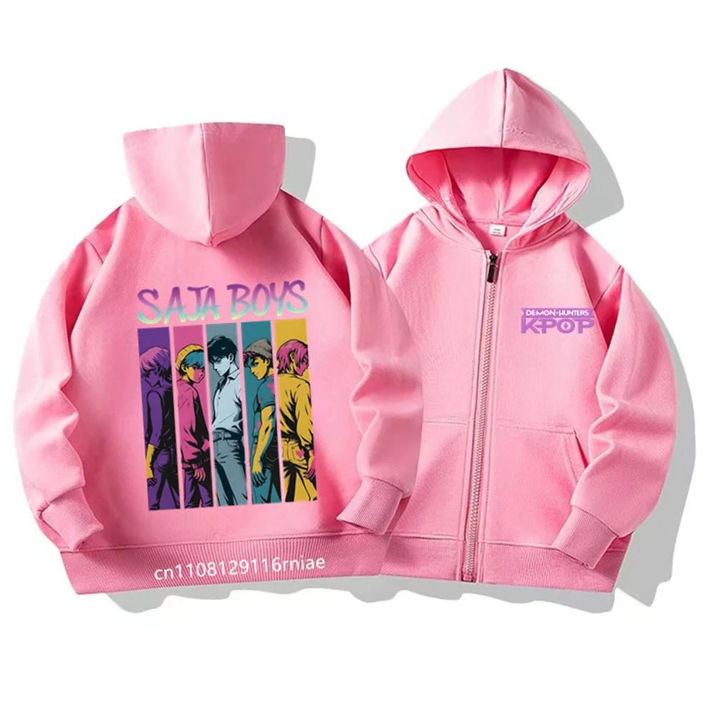 Hanorac KPop Demon Hunters Topuri pentru copii Palton cu fermoar Băieți Negru Fete Roz Îmbrăcăminte Copii Potrivit Hanorac