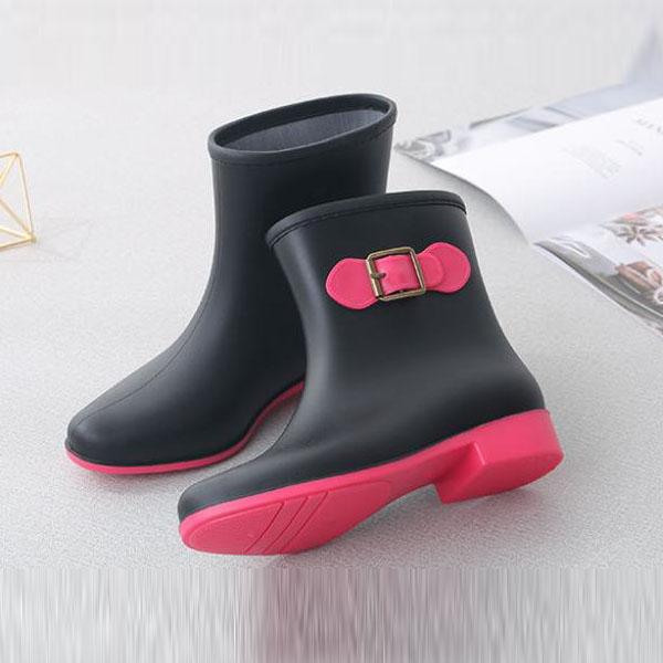 Shoe Women's Water Shoes Short Bump Rain Boots Anti-slip Flat Plastic Adult Water Boots Bow Solid Color Rain Boots