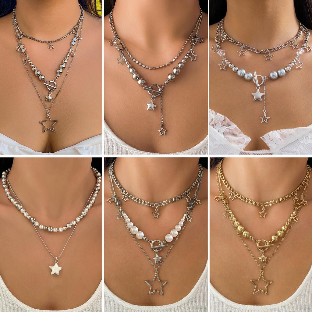 European and American Style Y2K Heavy Industry Beaded Neck Chain Necklace, Sweet and Cool Star-shaped Fringed Female Niche Design Imitation