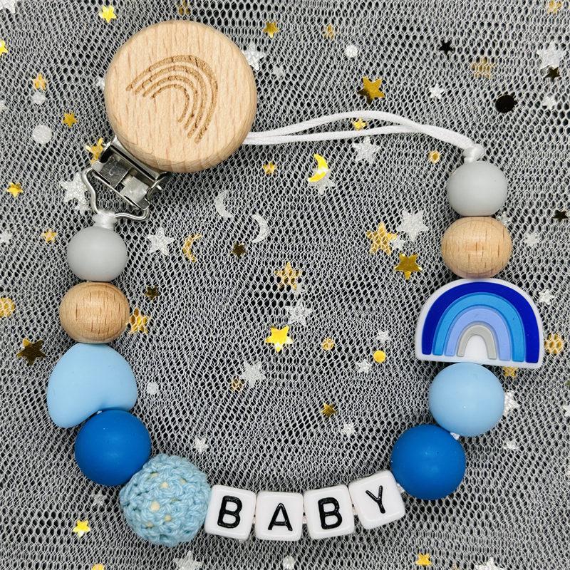 Handgefertigte Personalisierte Schnullerketten mit Namen Schnullerhalter Baby Silikon Regenbogen Schnullerhalter Kette Baby Beißring Geschenk