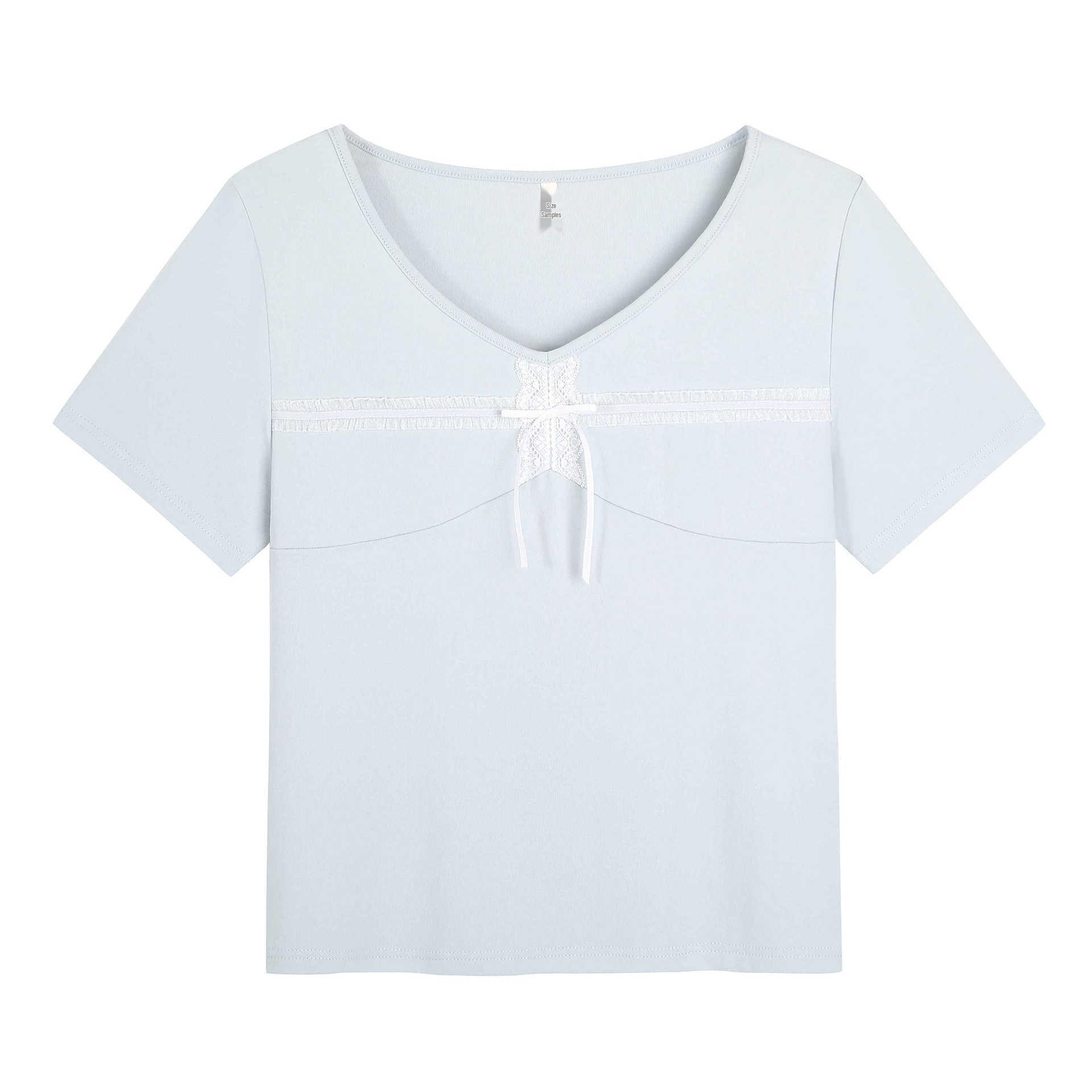 

Plus Size Lace Patchwork V-neck Slimming Short Sleeve Women s Top - Summer Design 4XL (180-200 jin) серый/синий