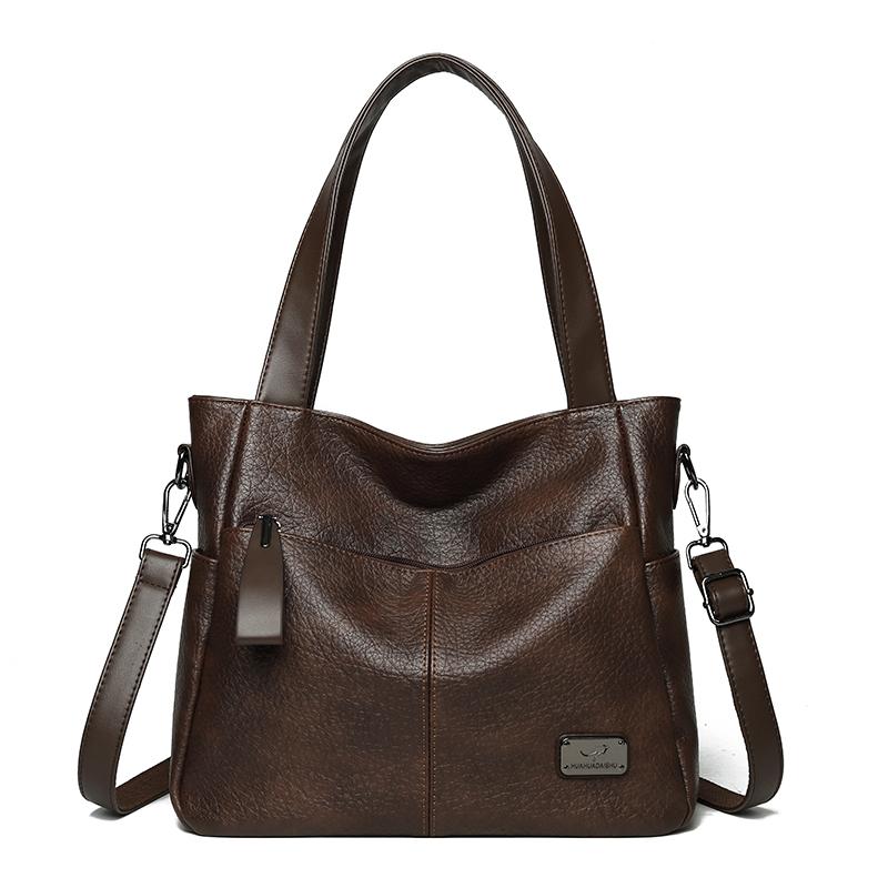 Women's PU Tote Bag Vintage Large Capacity Underarm Shoulder Bag Handbag