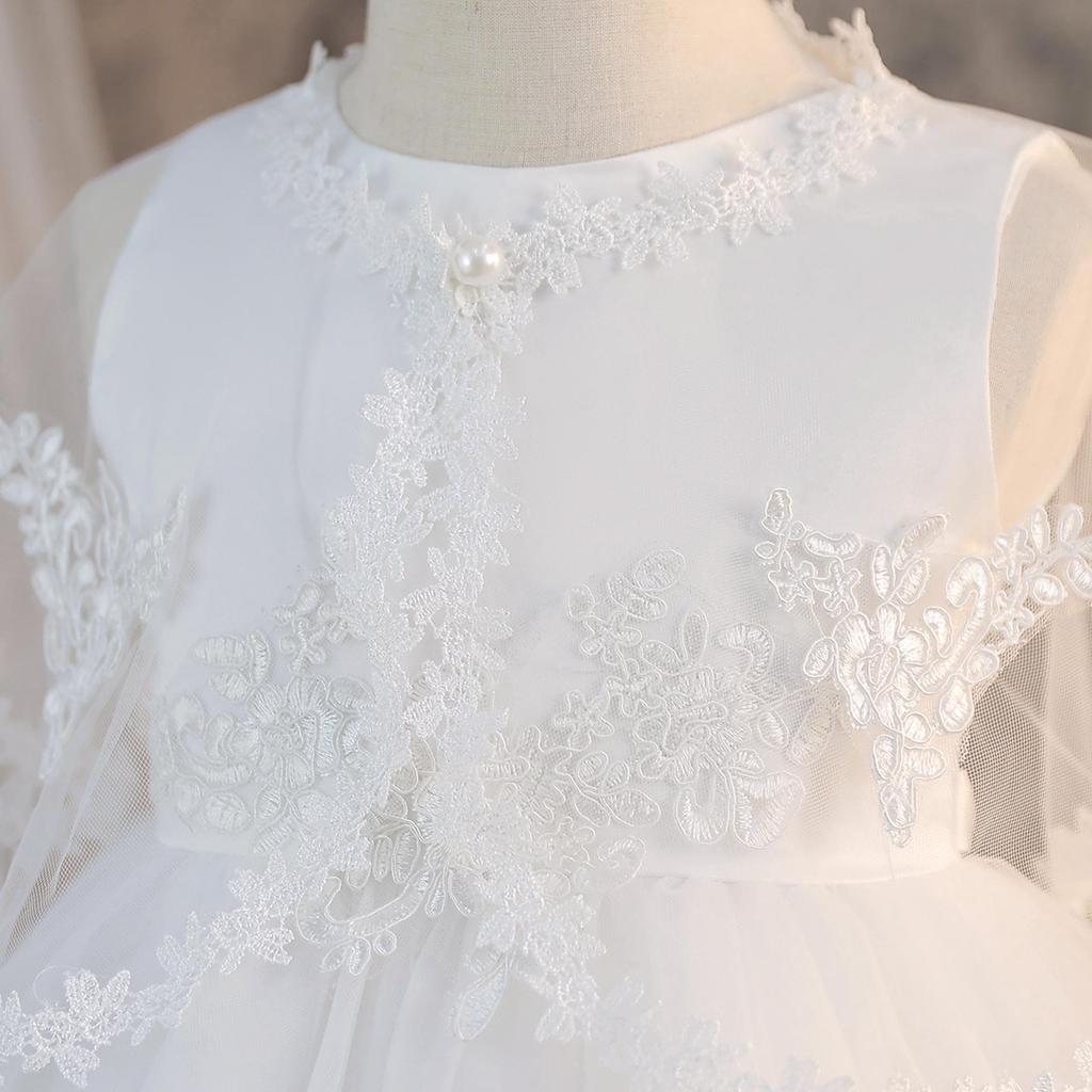 White Puffy Princess Dress & Shawl for Children - Formal Piano Performance Attire