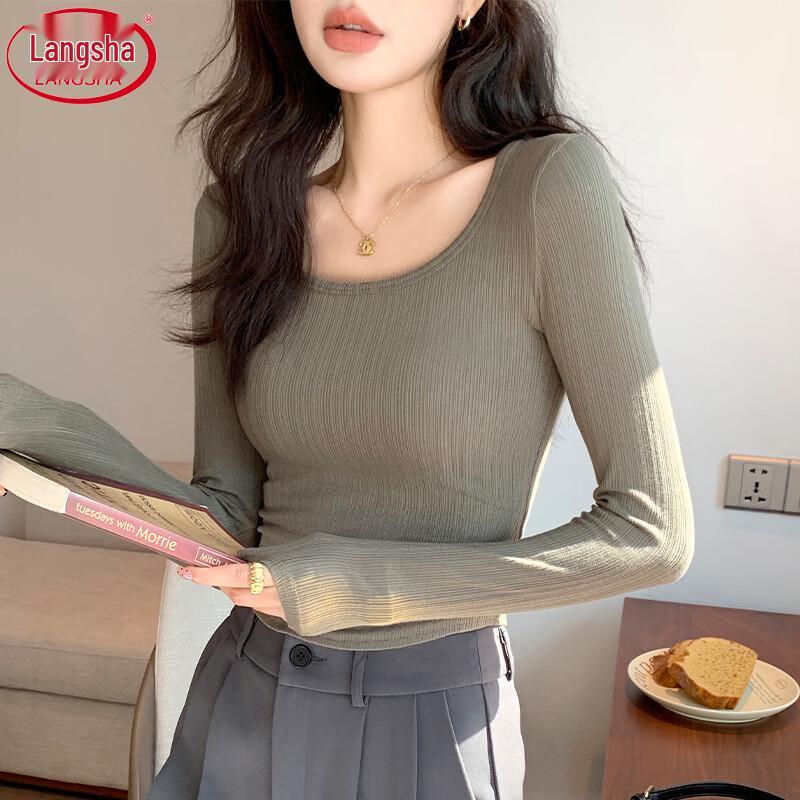 

Langsha Women s Slim Fit U-Neck Long Sleeve Base Layer T-Shirt 2XL