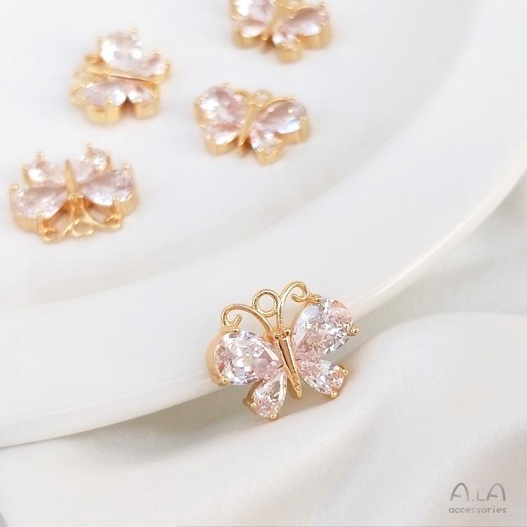 14K Gold-Filled Zircon Butterfly Pendant Charm for DIY Jewelry