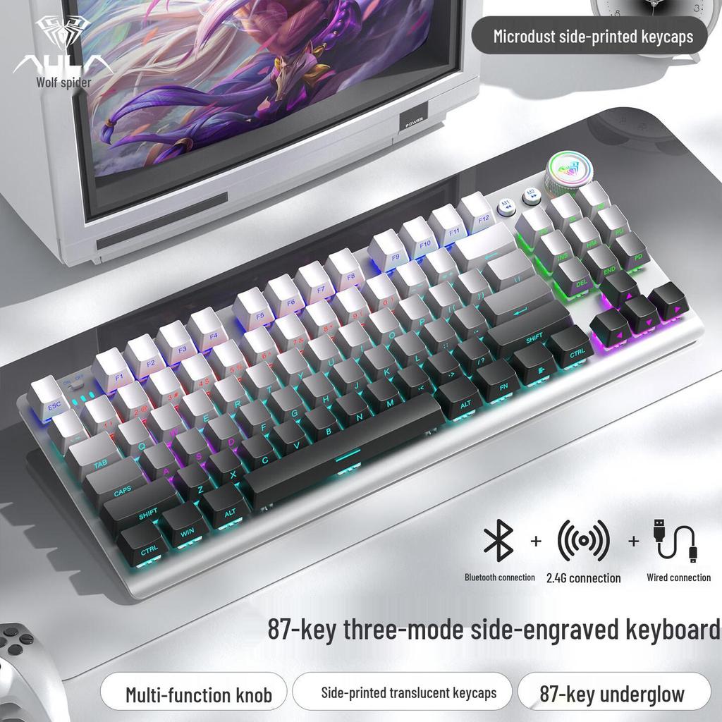 AULA F3009 Wireless Three-Mode 87-Key Mechanical Keyboard for Esports, Gaming, and Office Use