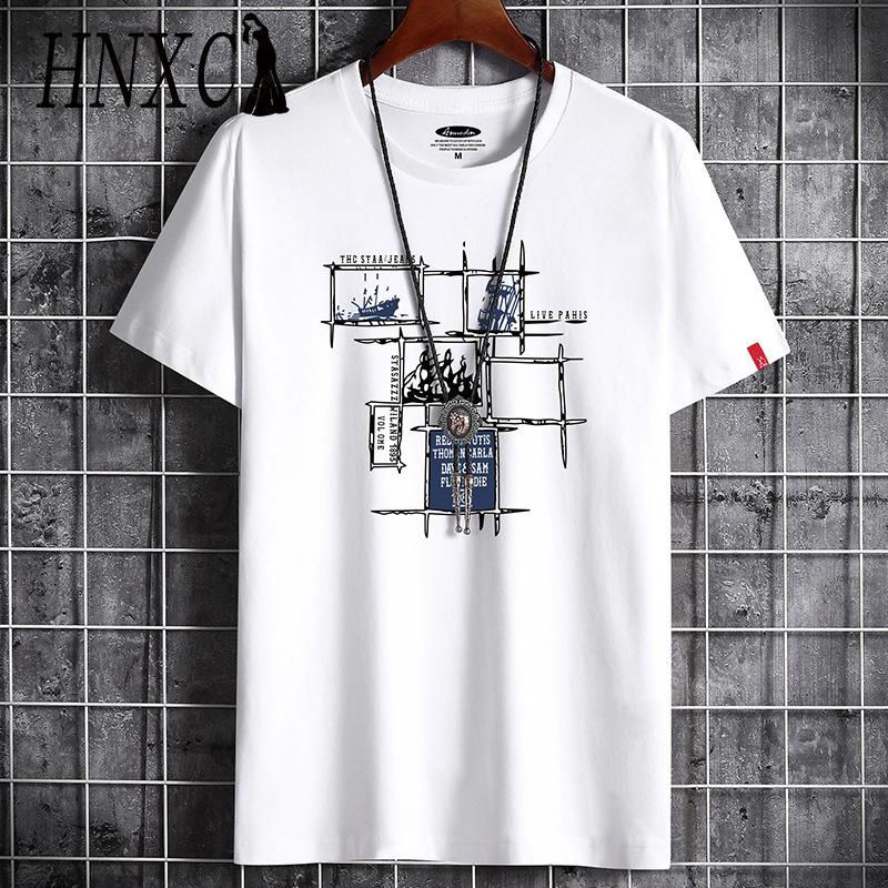 Футболка с коротким рукавом из хлопка HNXC мужская модная свободная рубашка с коротким рукавом и принтом Сострадательная рубашка S белый 990₽