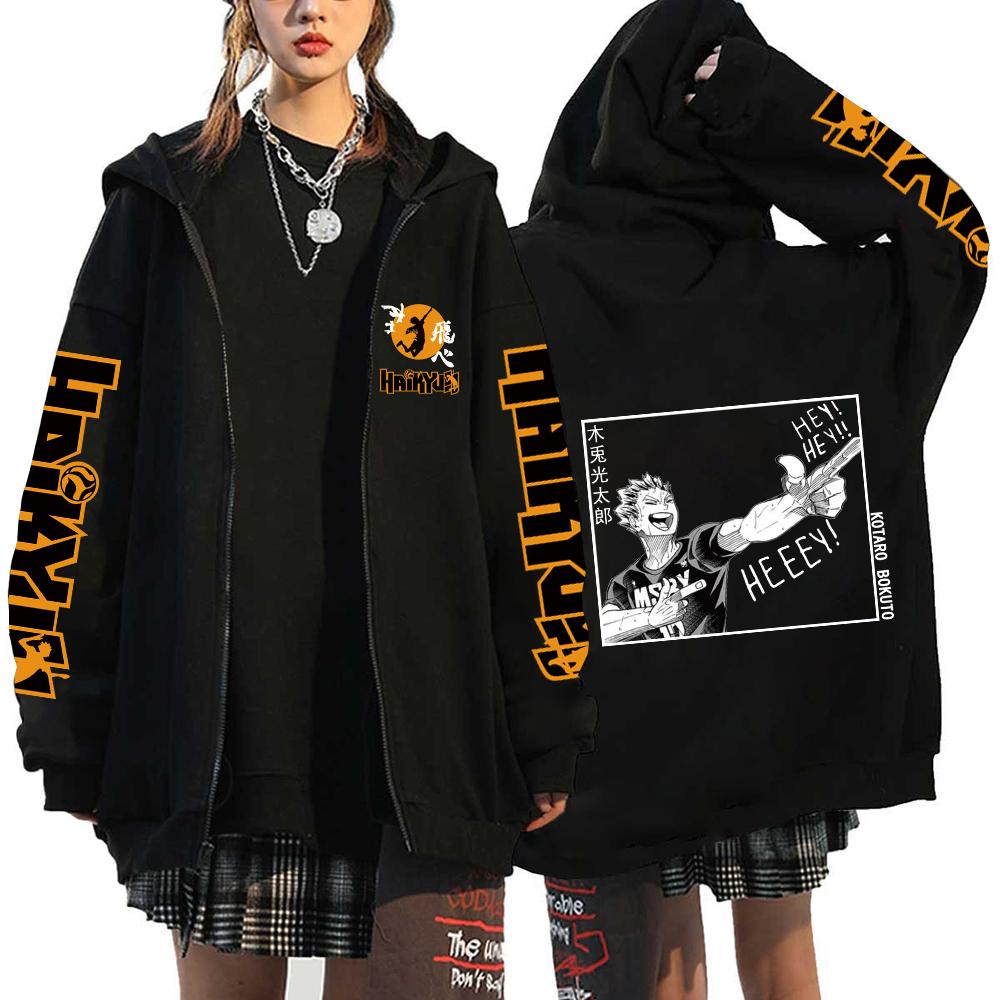 Heißer Anime Haikyuu Shoyo Hinata und Tobio Kageyama Bedruckte Kapuzenpullover für Herren Damen Reißverschluss Kapuzenpullover Lässiges Sweatshirt Harajuku Reißverschluss Jacke 3XL white