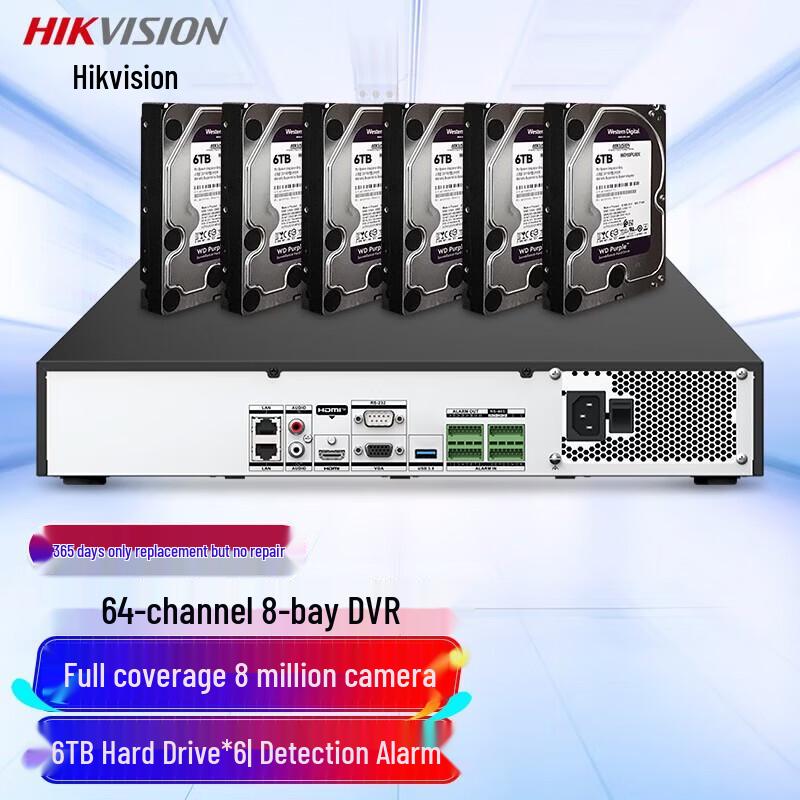 Hikvision DS-8864N-R8 64-Channel 8-Bay Network Video Recorder with 6x 6TB HDDs