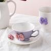 200ML Bow Ceramic Coffee Cup and Saucer Tableware Set Cute Girl Heart Cup and Saucer Set Afternoon Tea Latte Birthday Gift