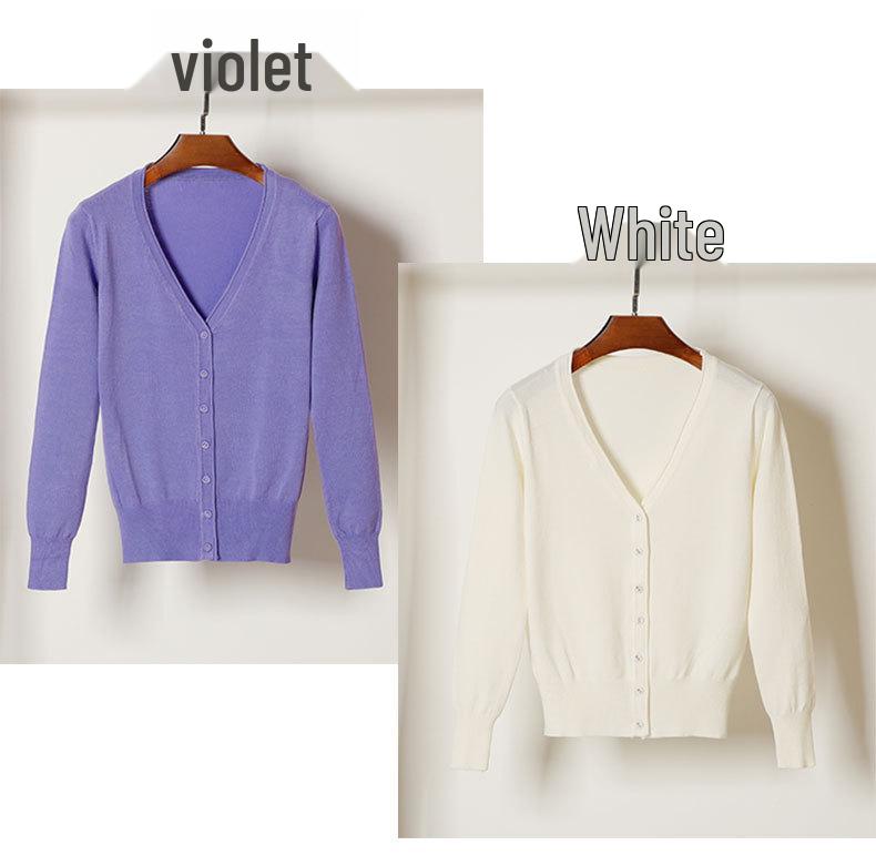 Korean V-Neck Knitted Cardigan: Women's Long Sleeve, Versatile Spring & Autumn Top.