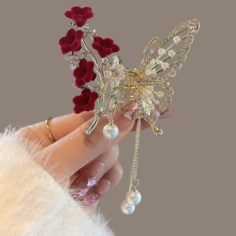 

Элегантная металлическая заколка-бабочка для волос: Зажим-кисточка высокого класса для женского полухвоста