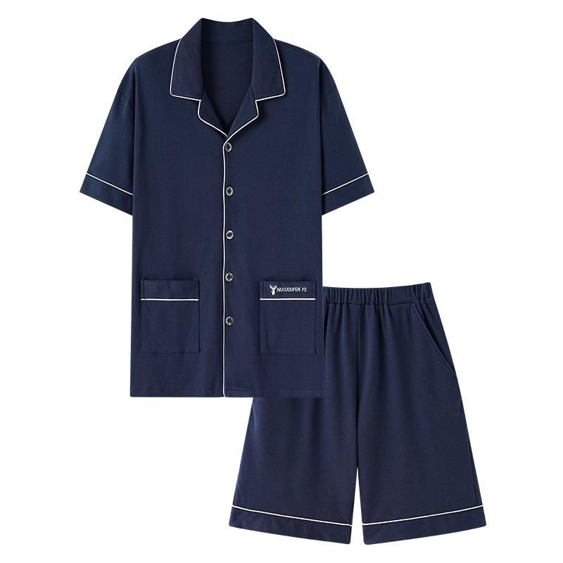 High-End Men's Summer Cotton Pajama Set - Short-Sleeved for Teens to Middle-Aged