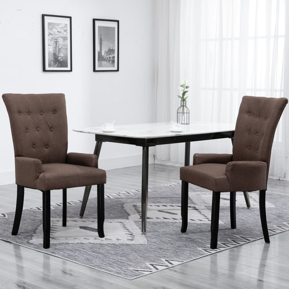 Chaise de salle à manger avec accoudoirs Marron Tissu