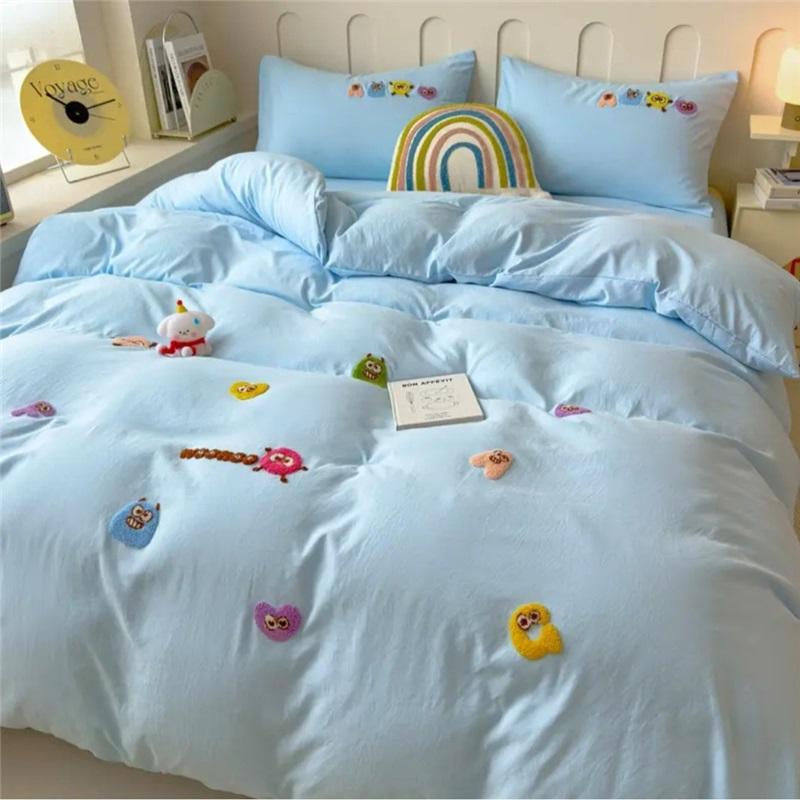 

Мультяшне миле вітерне ліжко 4 штуки шкіряного та зручного простирадла підодіяльник набір одномісних студентських ліжок у гуртожитку з 3 комплектів 1.5m синій