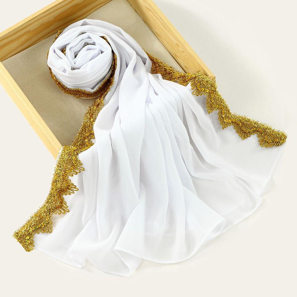 Silk Islamic Turban Gold Sequin Wraps Shawl Fashion Chiffon Hijab Scarf  Beach