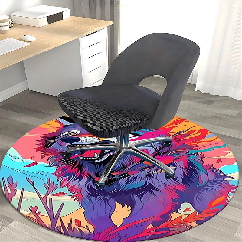 1pc Anime Wolf Round Carpet Office Chair Mat, Non Slip Rug for Home Decor, Gift, Office, Living Room, Bedroom