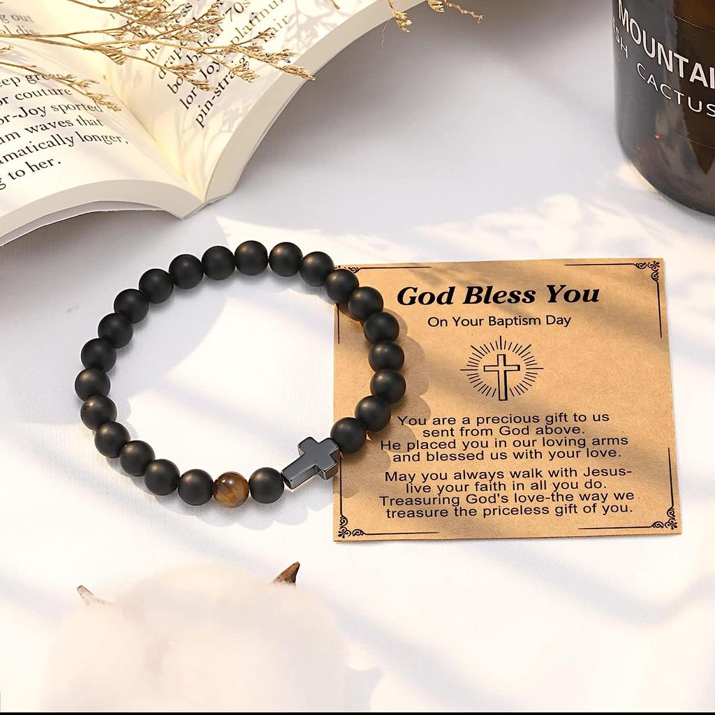 To Mens Boys Gifts Cross Bracelet for Son, Grandson, Dad, Godfather, Men Birthday Graduation Retirement Christmas Christian Gift for Teens Boys Men