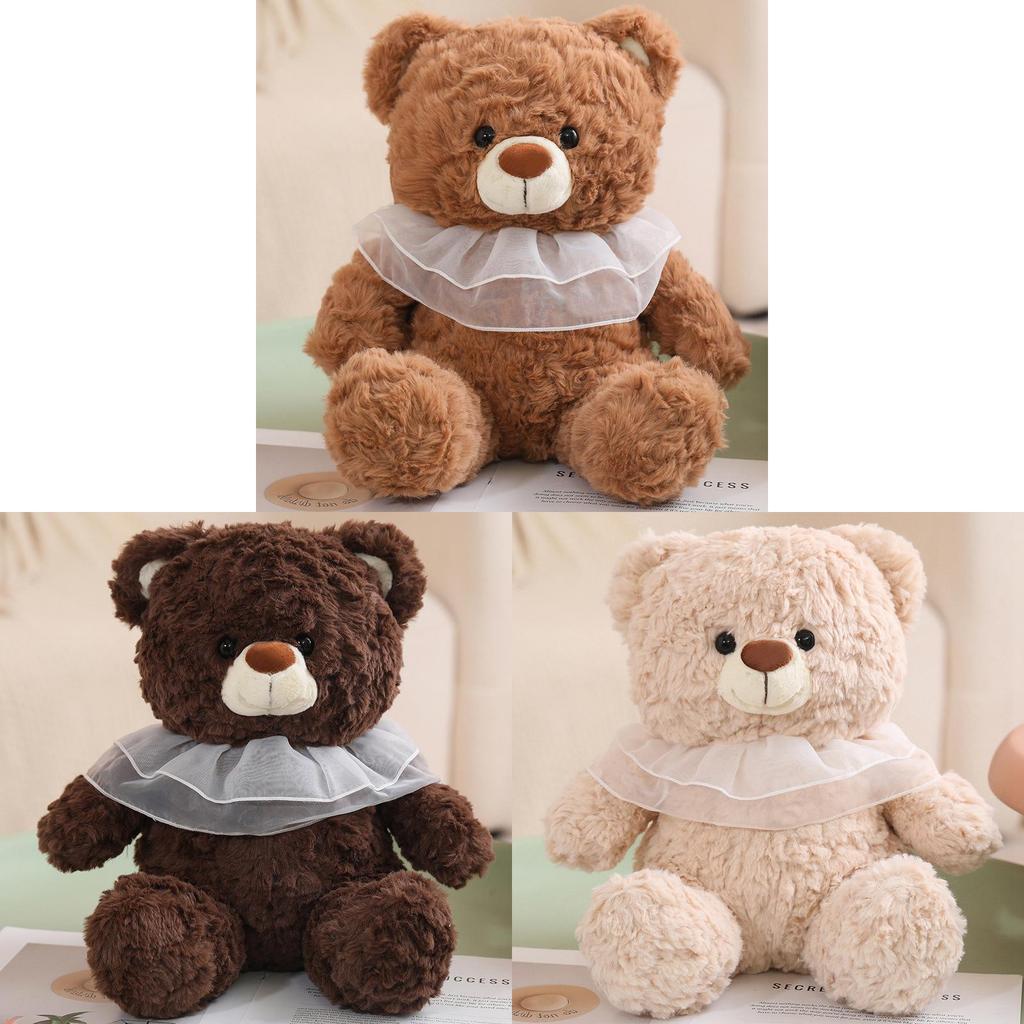 Teddy Bear Plush Toy With Mesh Scarf Decoration For Kids Birthday Gift And Cuddle