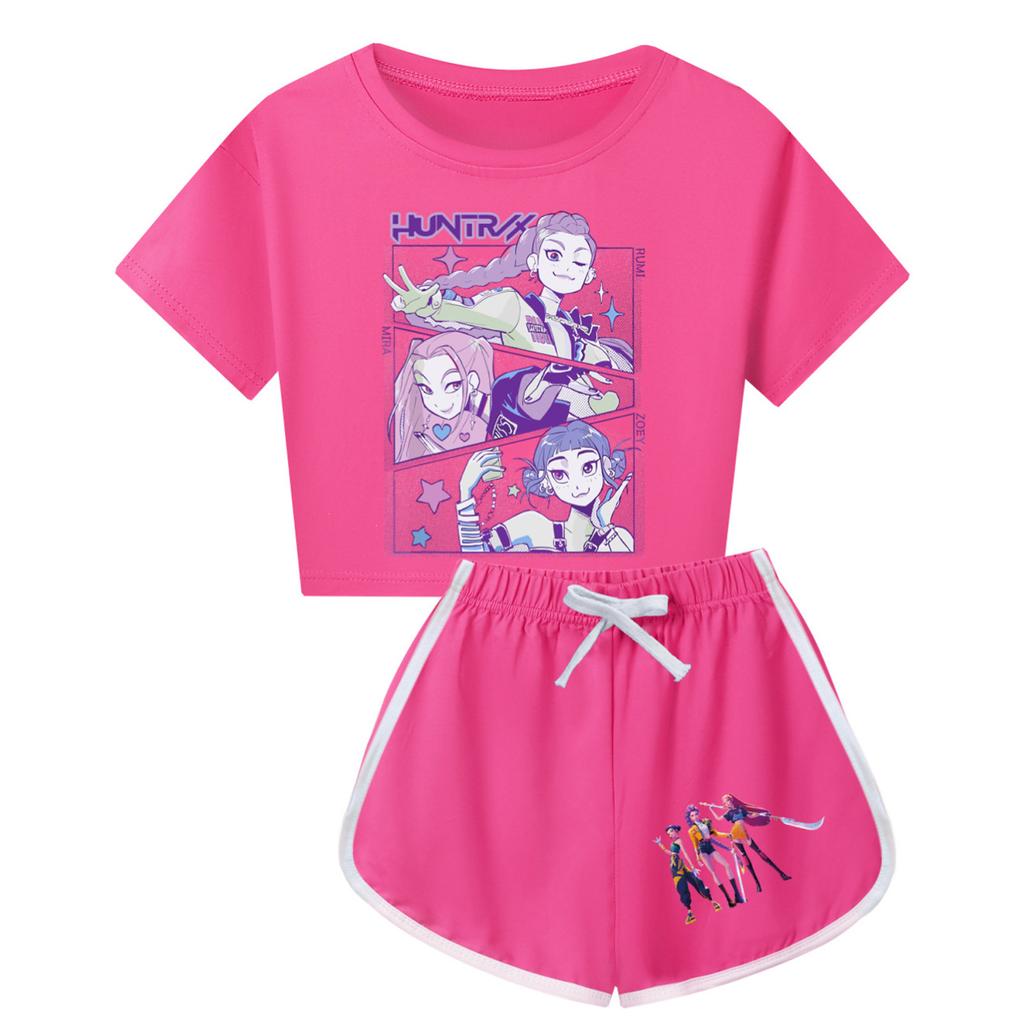 Kids Summer Sport T-Shirt And Shorts 2 Piece Outfit Tracksuit Set Short Sleeve Print Crop Tops With Clothing Set