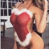 European & American Christmas Mesh Lingerie Bodysuit with Frayed Edges & Slimming Waist Belt
