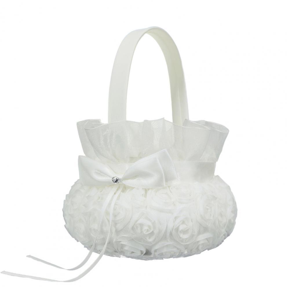 Romantic Flower Pearl Bowknot Basket Flower Basket Wedding Ceremony Party Rose Flower Girl Makeup Basket Party Petals Basket