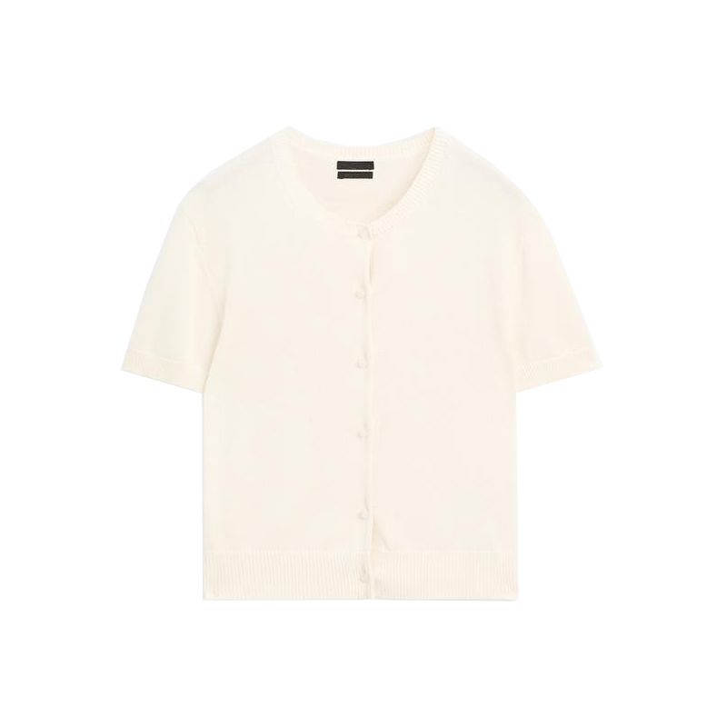 MD Summer Women's Clothing Minimalist Gentle Elegant Work Clothing Cotton round Neck Short Sleeve Knitting Cardigan 5657574