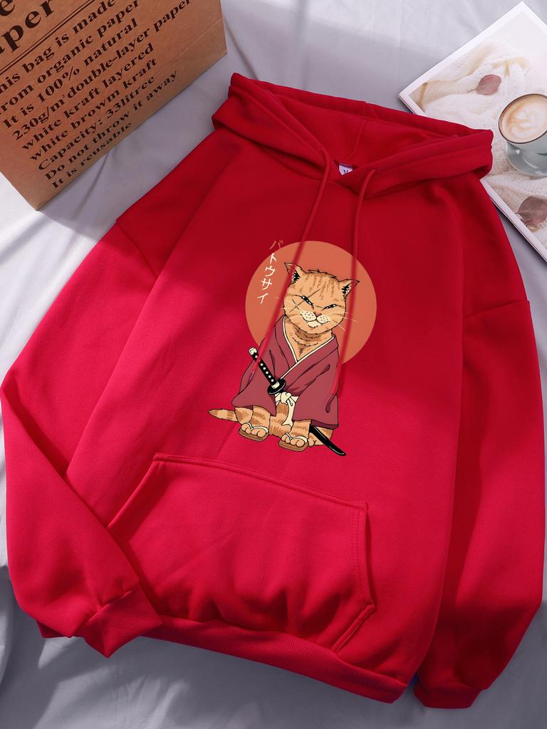 Harajuku Style Cat Printing Hoodies Womens Winter Fleece Warm Sweatshirts Casual Pocket Pullovers Street Loose Womans Clothes