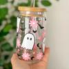 4 Set of 550ml/18.7oz Halloween Glass Jar with Bamboo Lid and Straw - Perfect for Cold Drinks, Suitable for Juice, Milk, Etc.