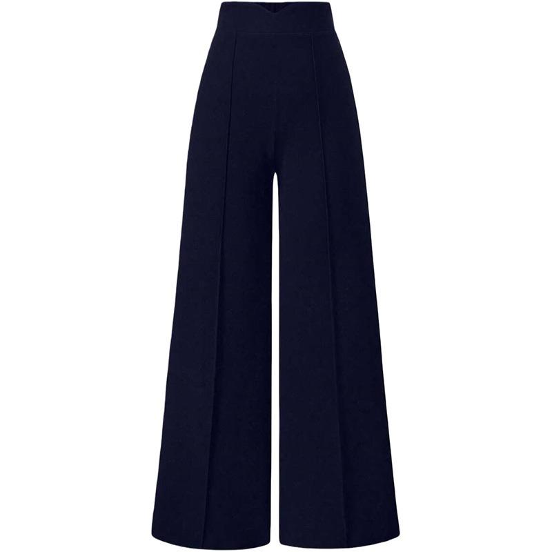 Solid Color Vintage Casual Loose High Waist Wide Leg Long Trousers For Women