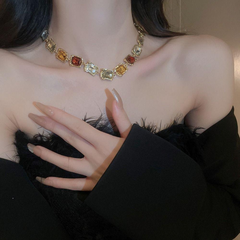 Multifunction Square Crystal Jewelry Korean Style Sparkling Necklace Wedding