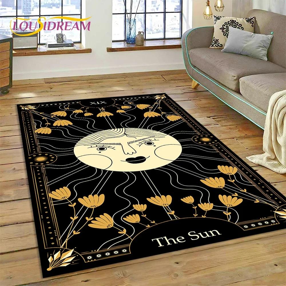 Mystic Tarot Sun Moon Mandala Area Rug – Spiritual Art Carpet for Bedroom or Living Room – Non-Slip Magic Floor Mat, Home Decor