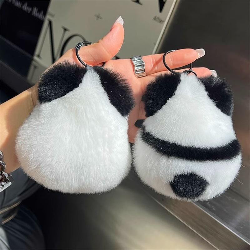Cute Panda Plush Keychain Fluffy Animal Bag Charm for Car Keys and Backpacks