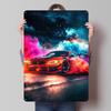 Red Sports Car With Smoke Poster Customized Vintage Metal Signs Wall Art Retro Tin Plaque for Garage Bedroom Decoration Room