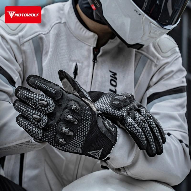 Carbon Fiber Motorcycle Riding Gloves Touchscreen Compatible Breathable All Season Motorbike Men