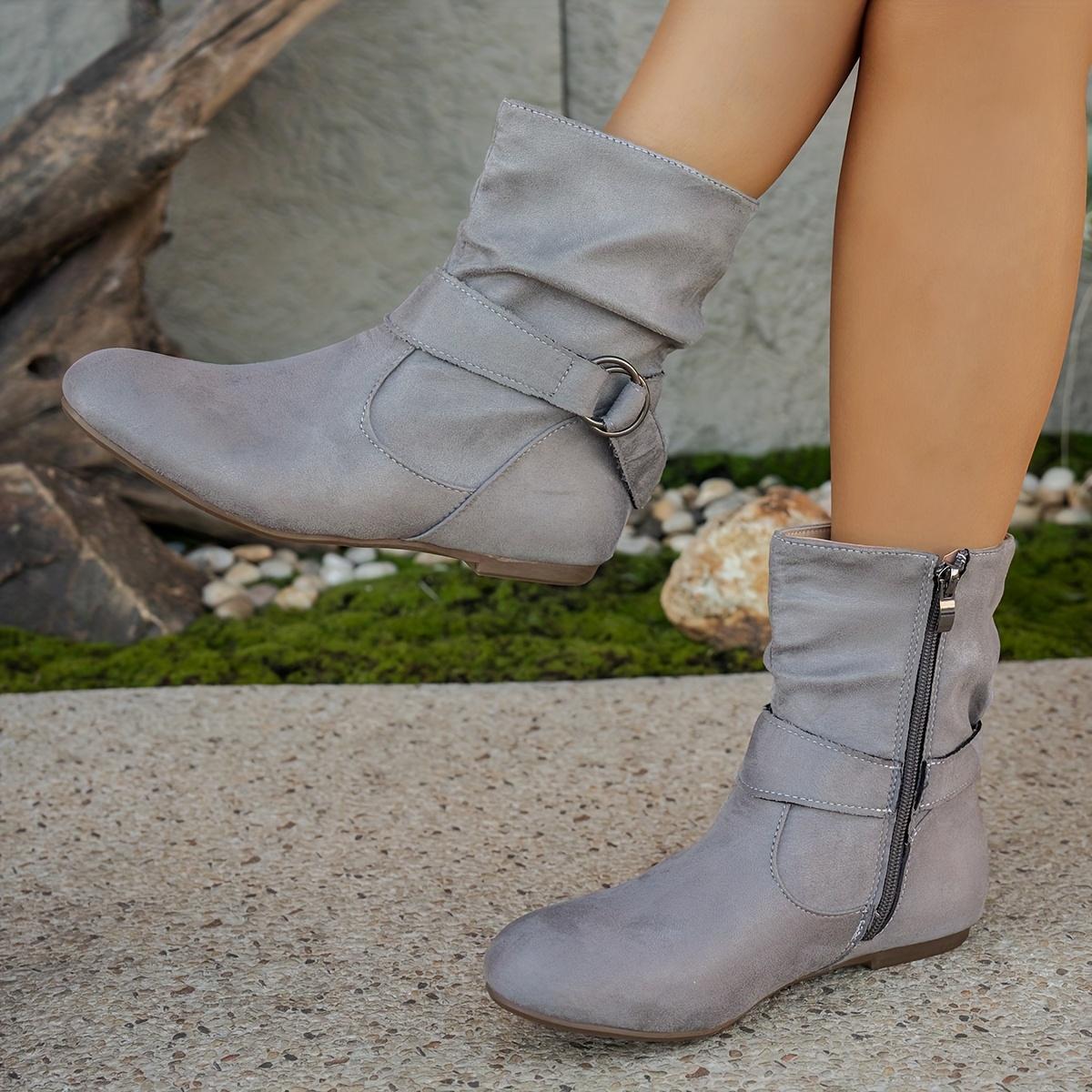 

Новые ботинки, Модные замшевые ботинки большого размера на плоской подошве с пряжкой-ремнем, женские ботильоны с круглым носком 43