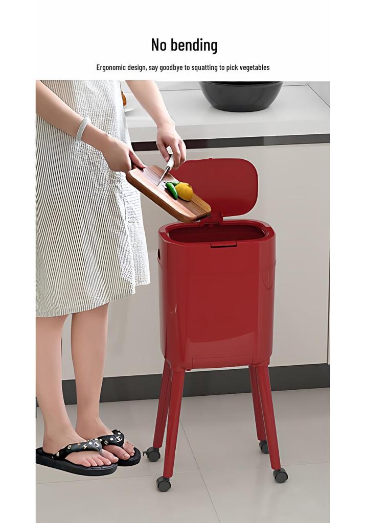 High-Leg Wheeled Trash Can: Stylish, Large-Capacity, with Lid for Kitchen Use