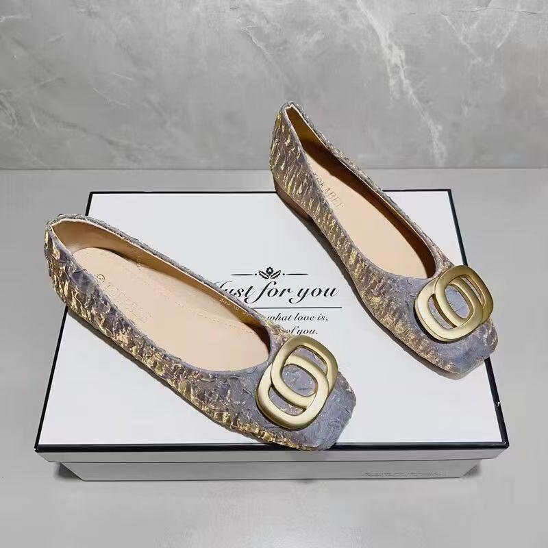 French retro square head soft-soled Doudou shoes women's 2025 new comfortable and versatile metal buckle flat-soled single shoes women's ladyshoes