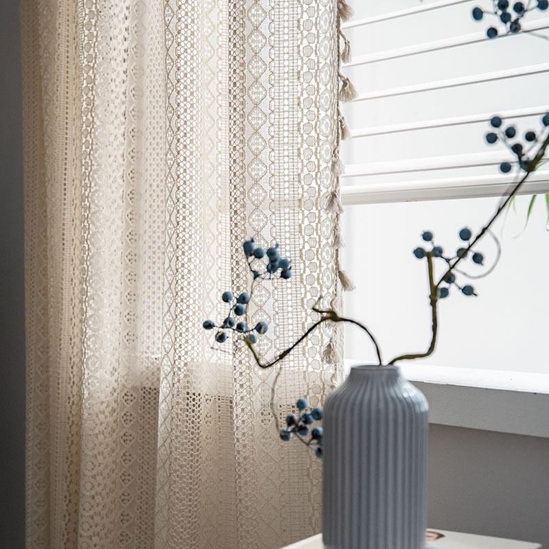 Fabric Daddy Blackout Crochet Curtains - Soundproof, Magic Tape for Bedroom, Kitchen & Living Room Bay Windows