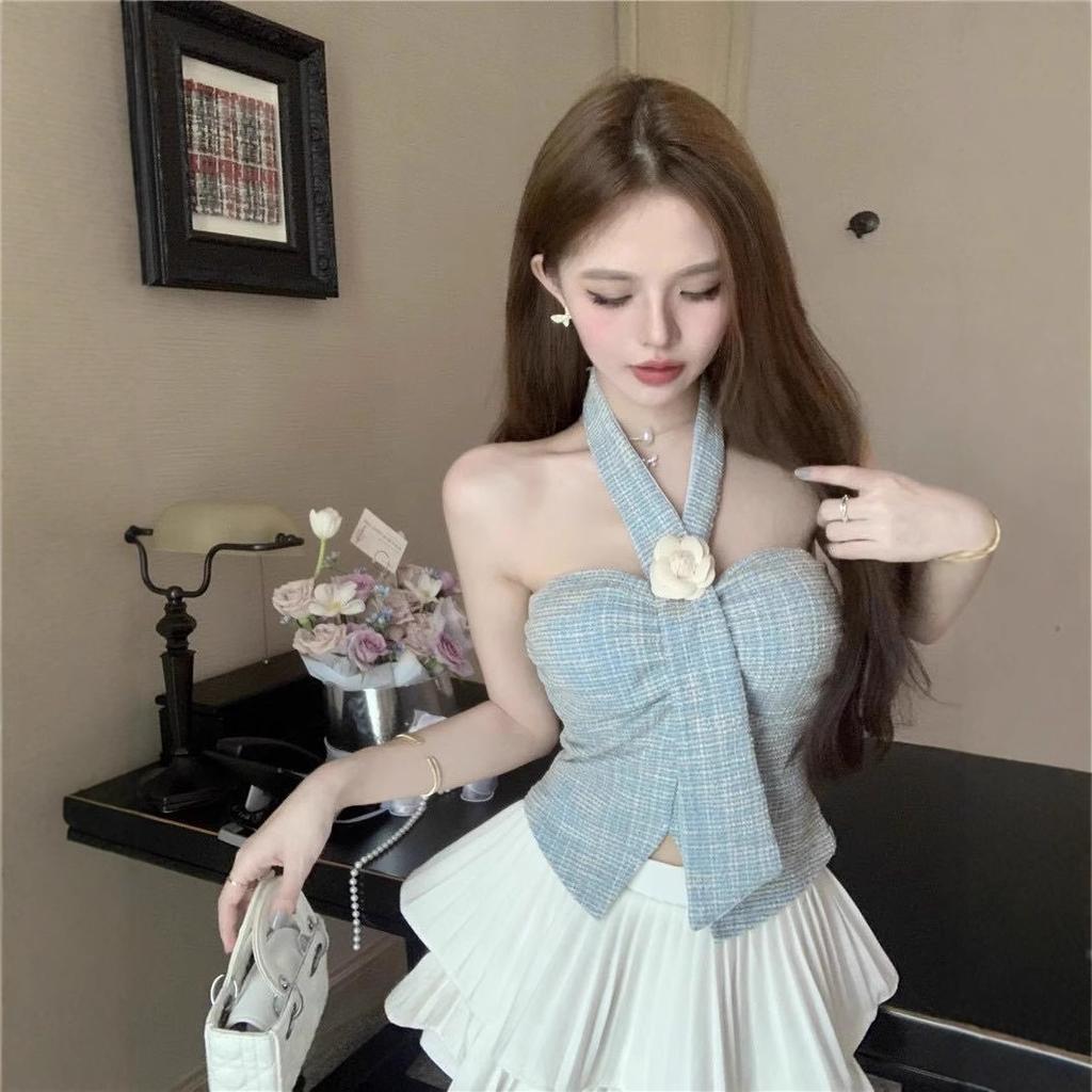 #Sexy Spice Girl Neck Sling Vest Summer New Wear Xiaoxiangfeng Tube Top a Variety of Ways To Wear
