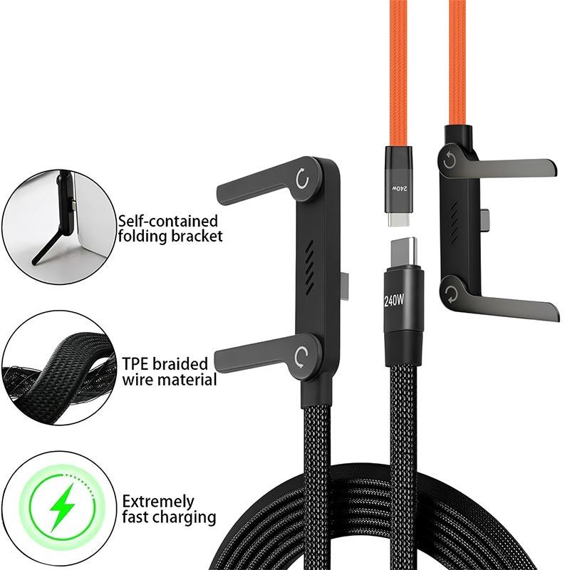 USB Type-C 240W Super Fast Charging Cable 2-in-1 Folding Holder For iPhone 15-17 Android Phone Charger Cable USB To C, C To C