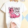 Kids Pink Dinosaur Princess Bow Graphic Crewneck Short Sleeve Tee