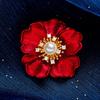 Bo Xin Yun Luxury Pearl Red Flower Brooch – High-End Fashion Corsage Pin