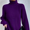 Autumn and Winter Fashion Knitwear Mid-length Raglan Sleeves High Lapel Split Sweater Women