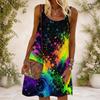 Women Plus Size Sleeveless Cami Dress Round Neck Rainbow Tie Dye Print Loose Casual Dress